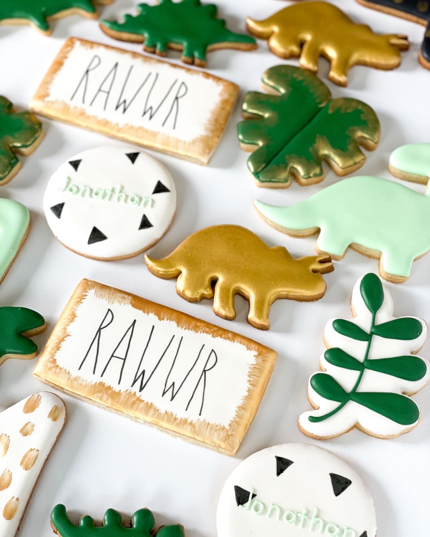 Dinosaur Birthday Cookies with Greenery