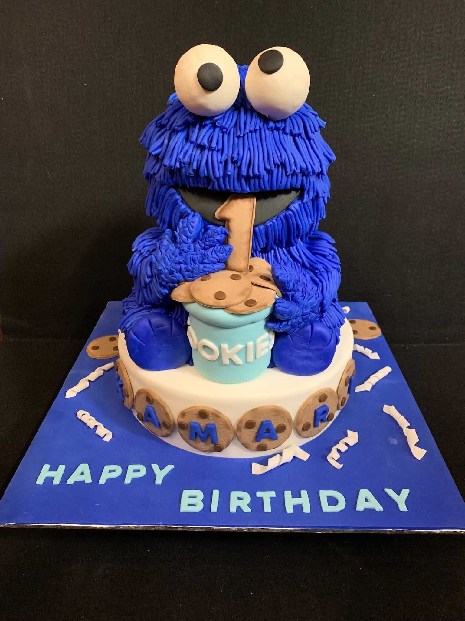Cookie Monster Themed Birthday Cake for 1 Year Old | Confetti Jar