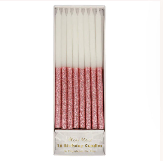 Dusky Pink Glitter Dipped Candles