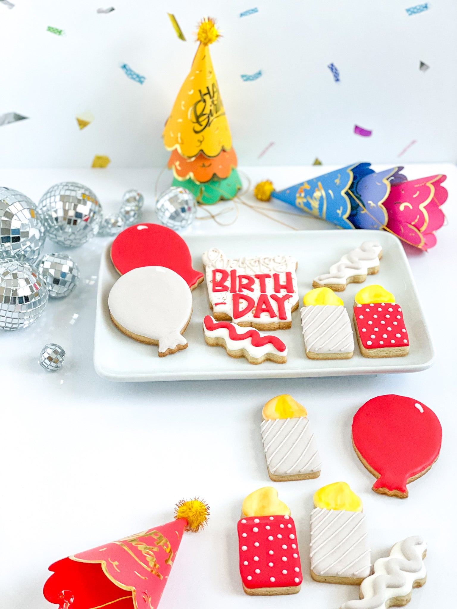 Happy Birthday Balloon and Confetti Cookies