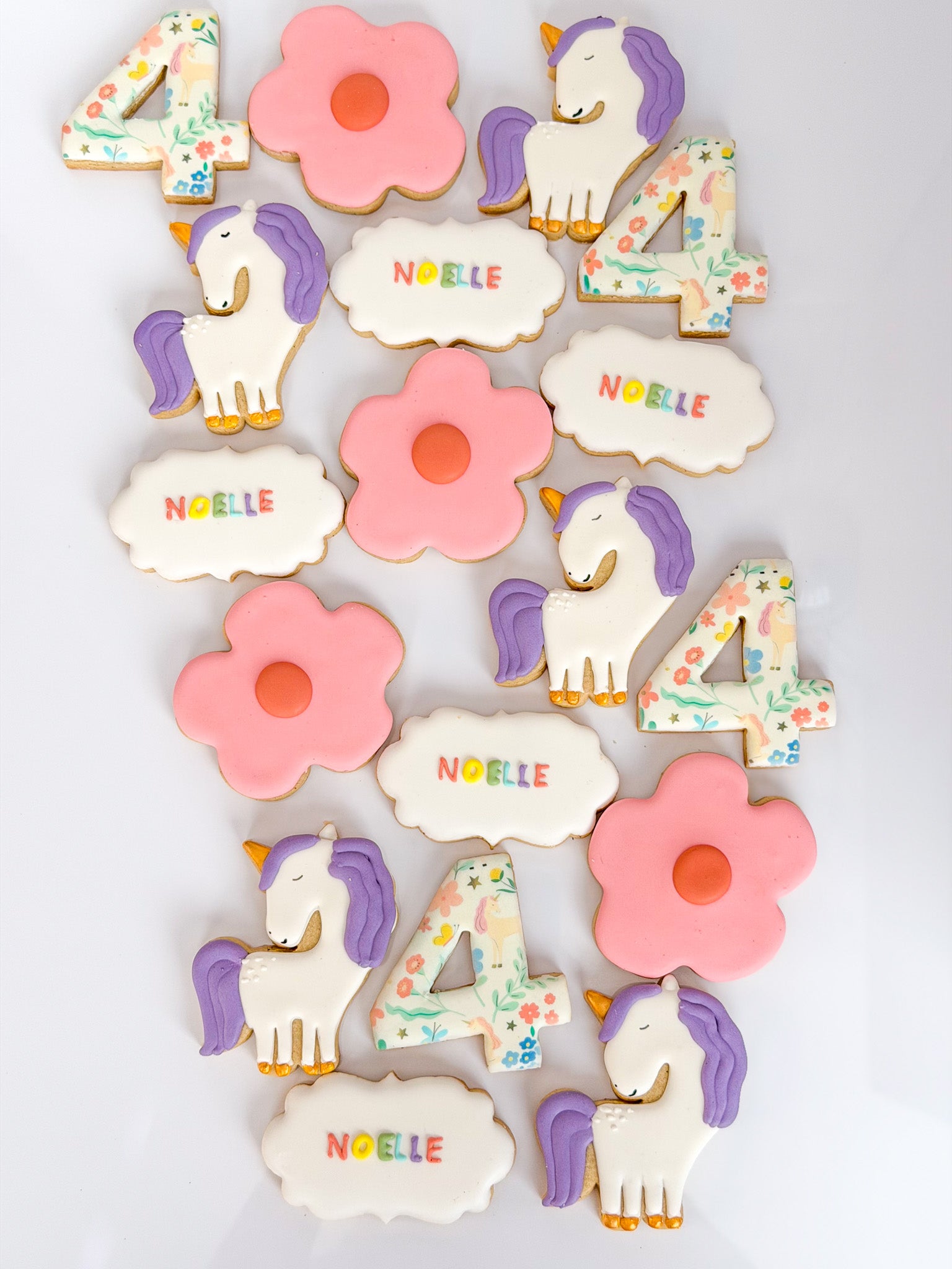 Meadow Unicorns and Flowers Personalized Birthday Cookies