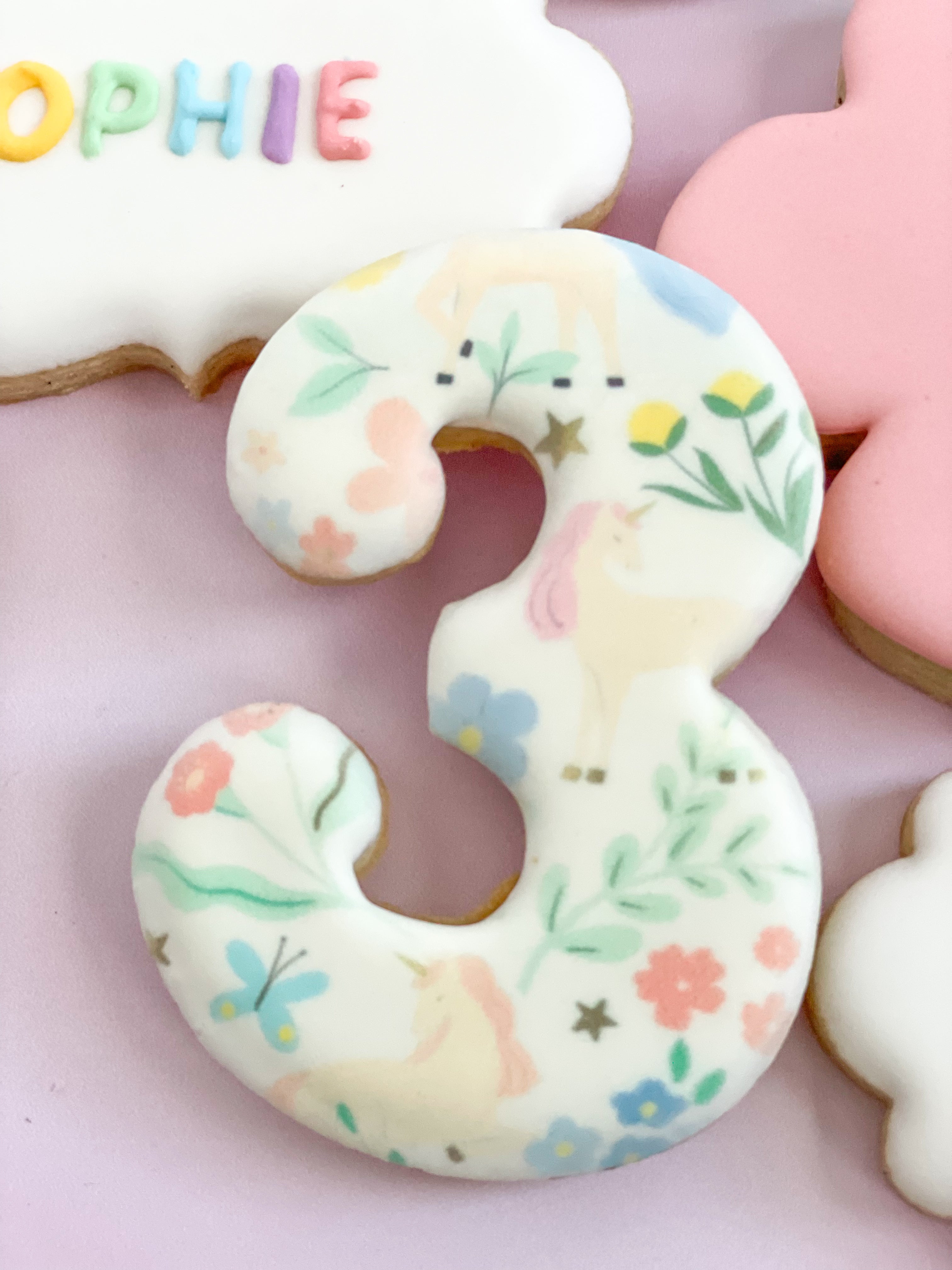 Meadow Unicorns and Flowers Personalized Birthday Cookies