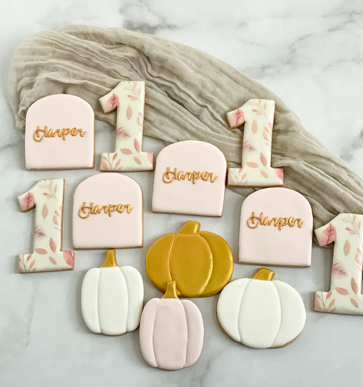 Personalized Fall | Pink and Gold Birthday Cookies