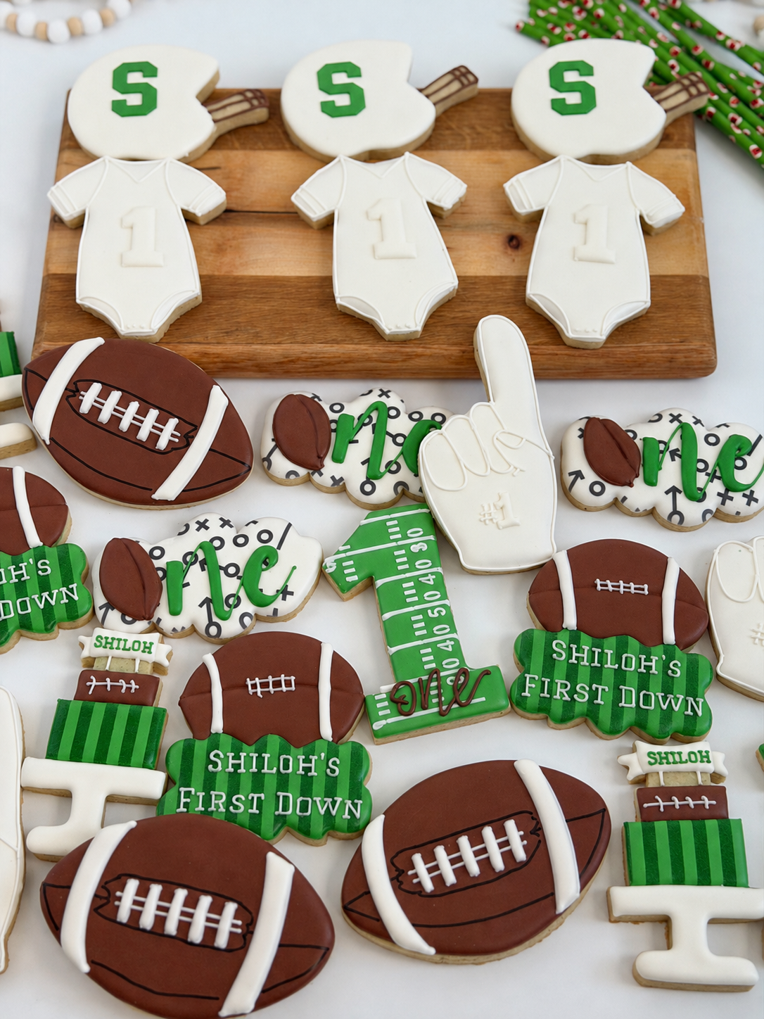 Personalized First Down Football Birthday Cookies