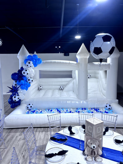 3-in-1 Combo White Bounce House Rental: Bounce House, Slide, and Ball Pit