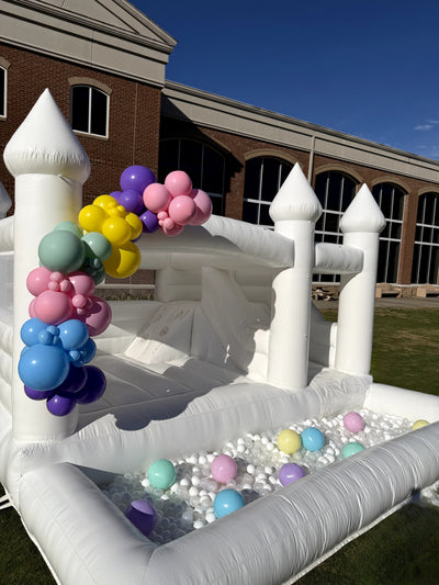 3-in-1 Combo White Bounce House Rental: Bounce House, Slide, and Ball Pit