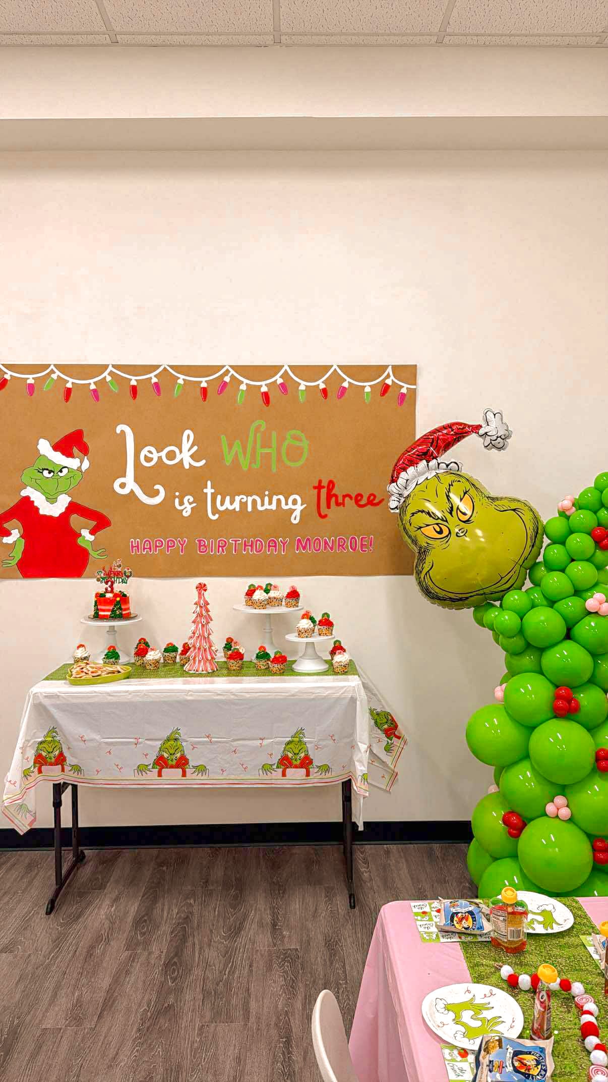 Custom hand-painted banner with Grinch theme for birthday party