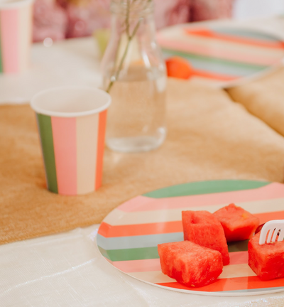 Pastel Striped Paper Cups (x12) | Colorful Retro Party Cups | Pop Party Supplies