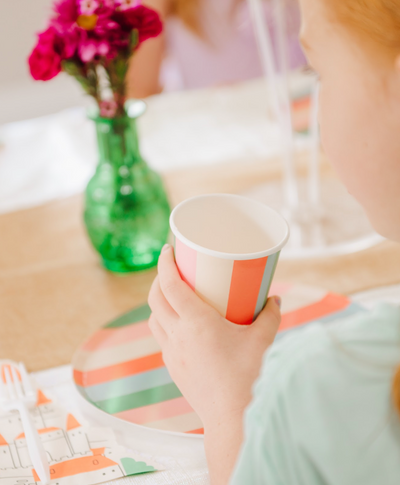 Pastel Striped Paper Cups (x12) | Colorful Retro Party Cups | Pop Party Supplies