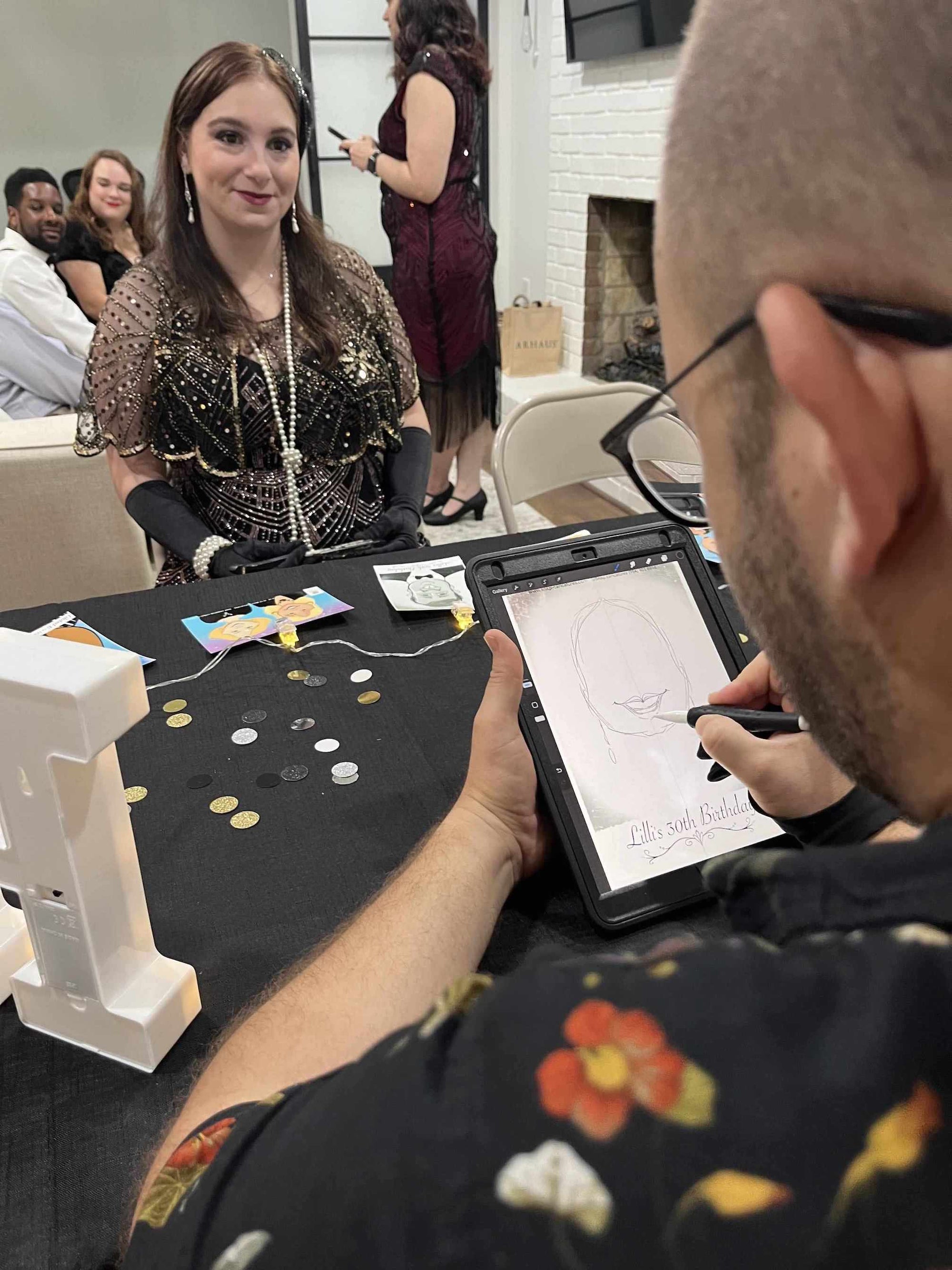 Man drawing digital caricature at an event  in Atlanta.