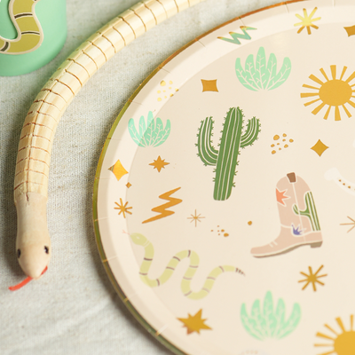 Western Cowboy Paper Plates – Boots, Cactus & Snake Catcher Design (12-Pack)