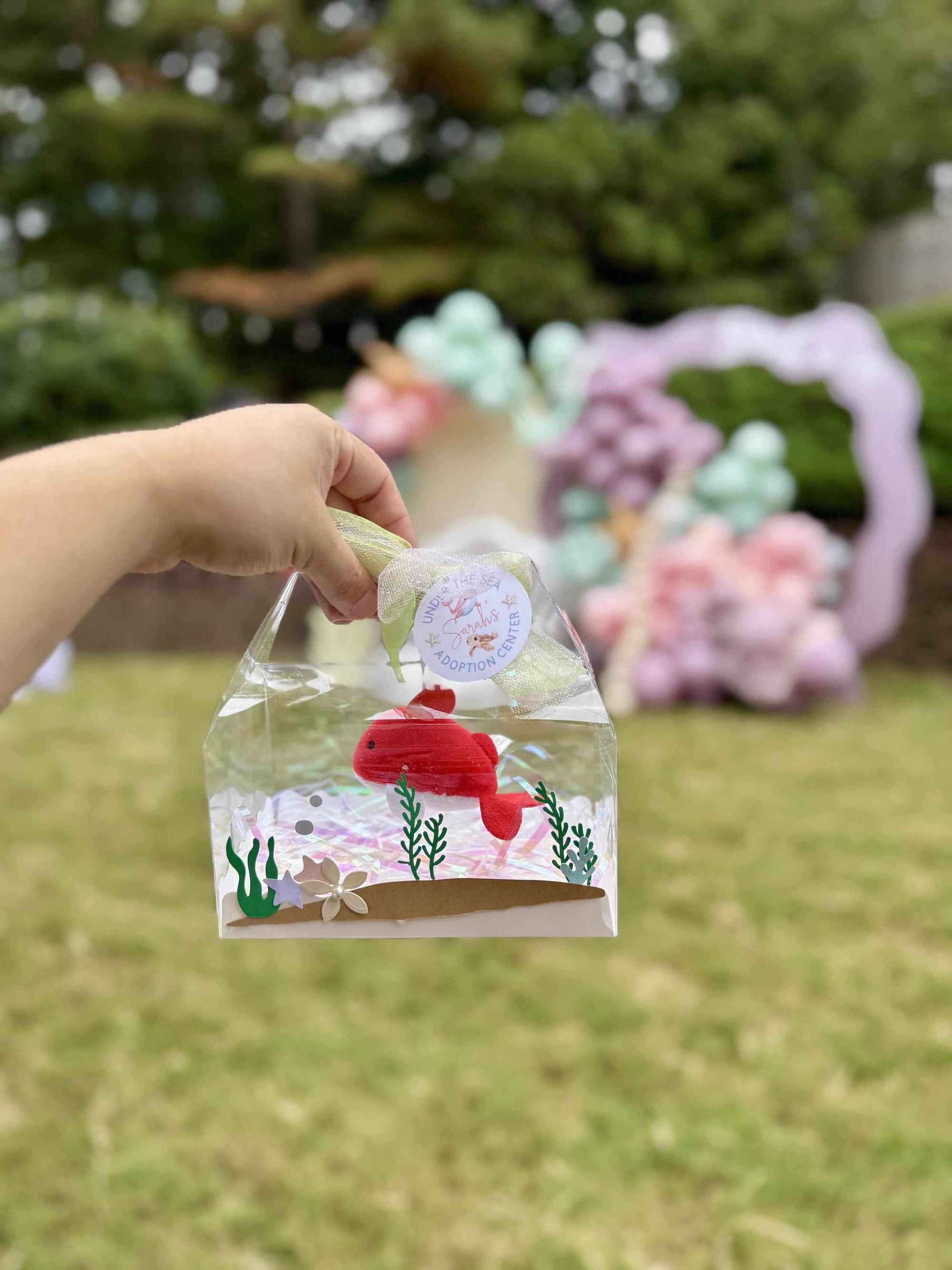 Clear party favor bag with goldfish for a birthday party in Atlanta.
