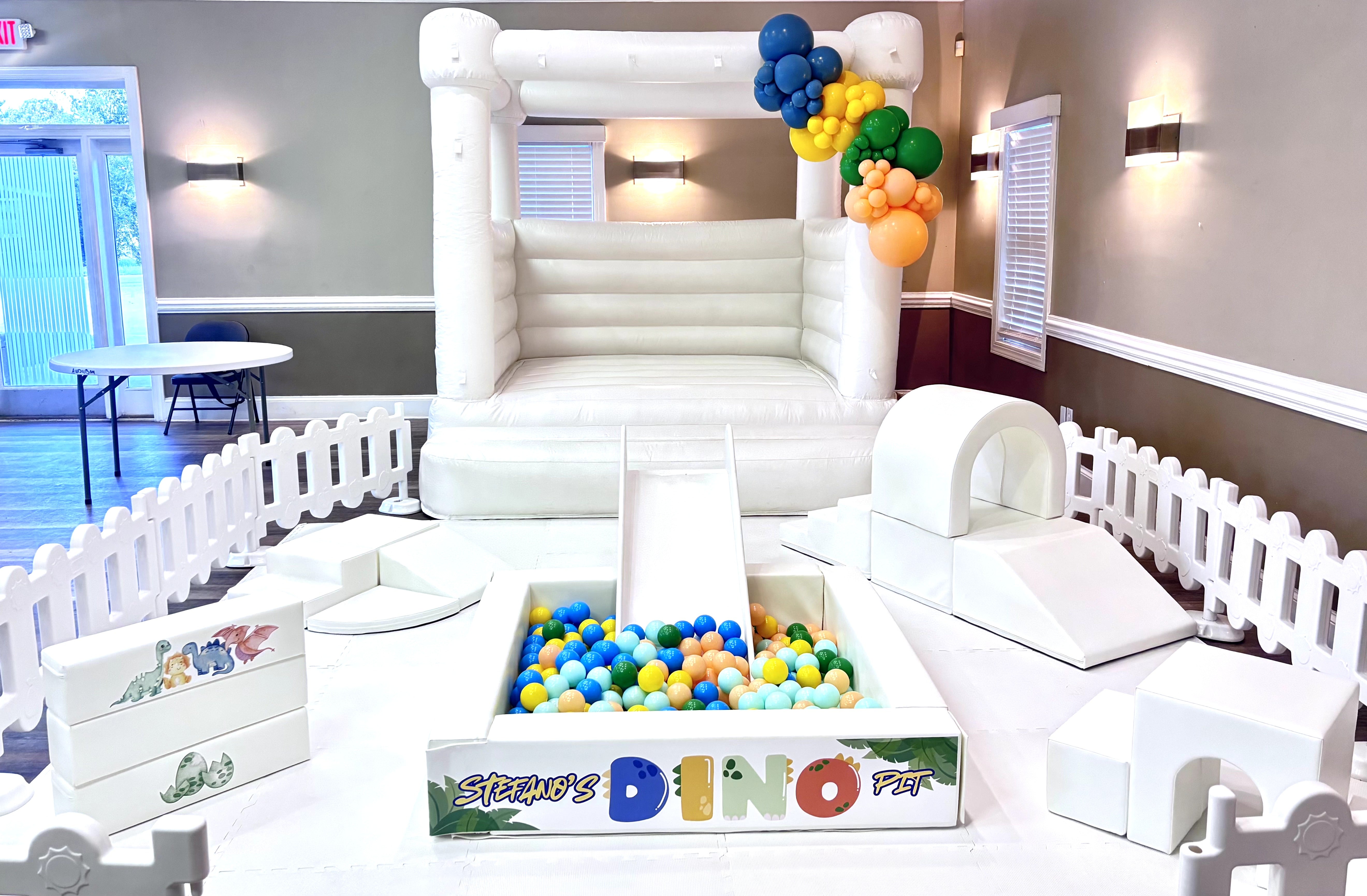 Deluxe Soft Play Rental: 12’ x 12’ Soft Play Area , 4’ x 4’ White Ball Pit, 8’ x 8’ Bounce House