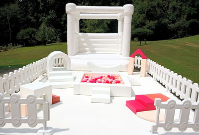 Deluxe Soft Play Rental: 12’ x 12’ Soft Play Area , 4’ x 4’ White Ball Pit, 8’ x 8’ Bounce House
