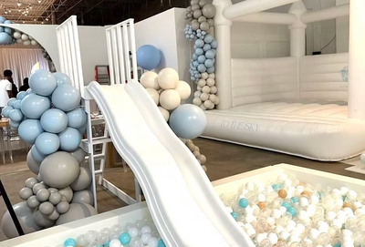 Elite Soft Play Rental: 15’ x 15’ Soft Play Area, 7’ x 7’ White Ball Pit, 13’ x 13’ Bounce House