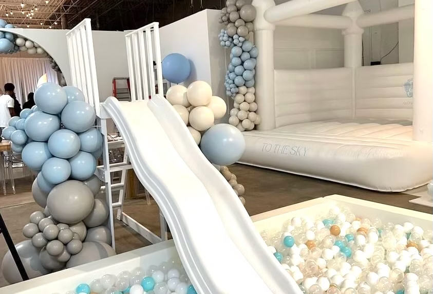 Elite Soft Play Rental: 15’ x 15’ Soft Play Area, 7’ x 7’ White Ball Pit, 13’ x 13’ Bounce House