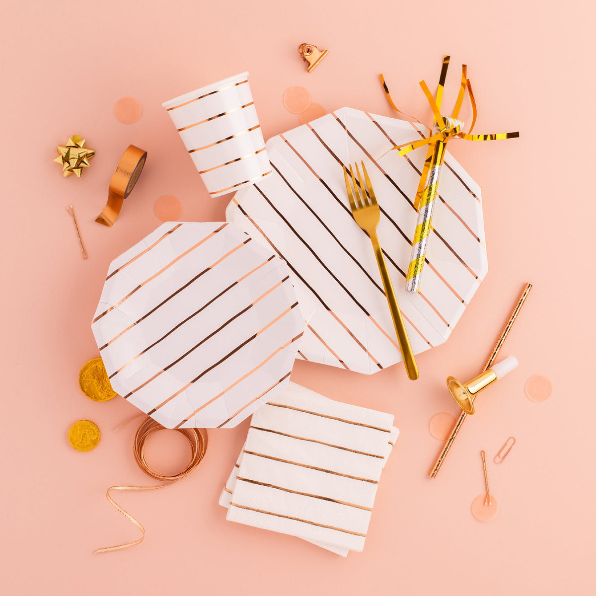 Rose Gold Frenchie Striped Large Plates
