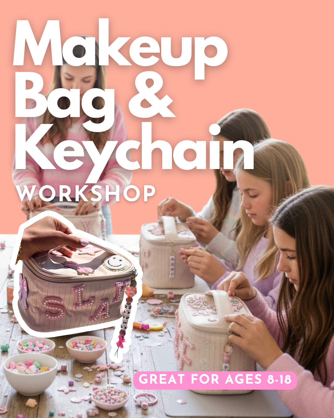 Makeup Bag with Keychain Charm Bar
