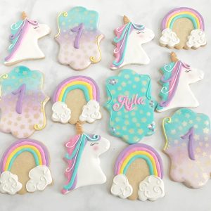 Pastel Unicorns and Rainbows Birthday Cookies