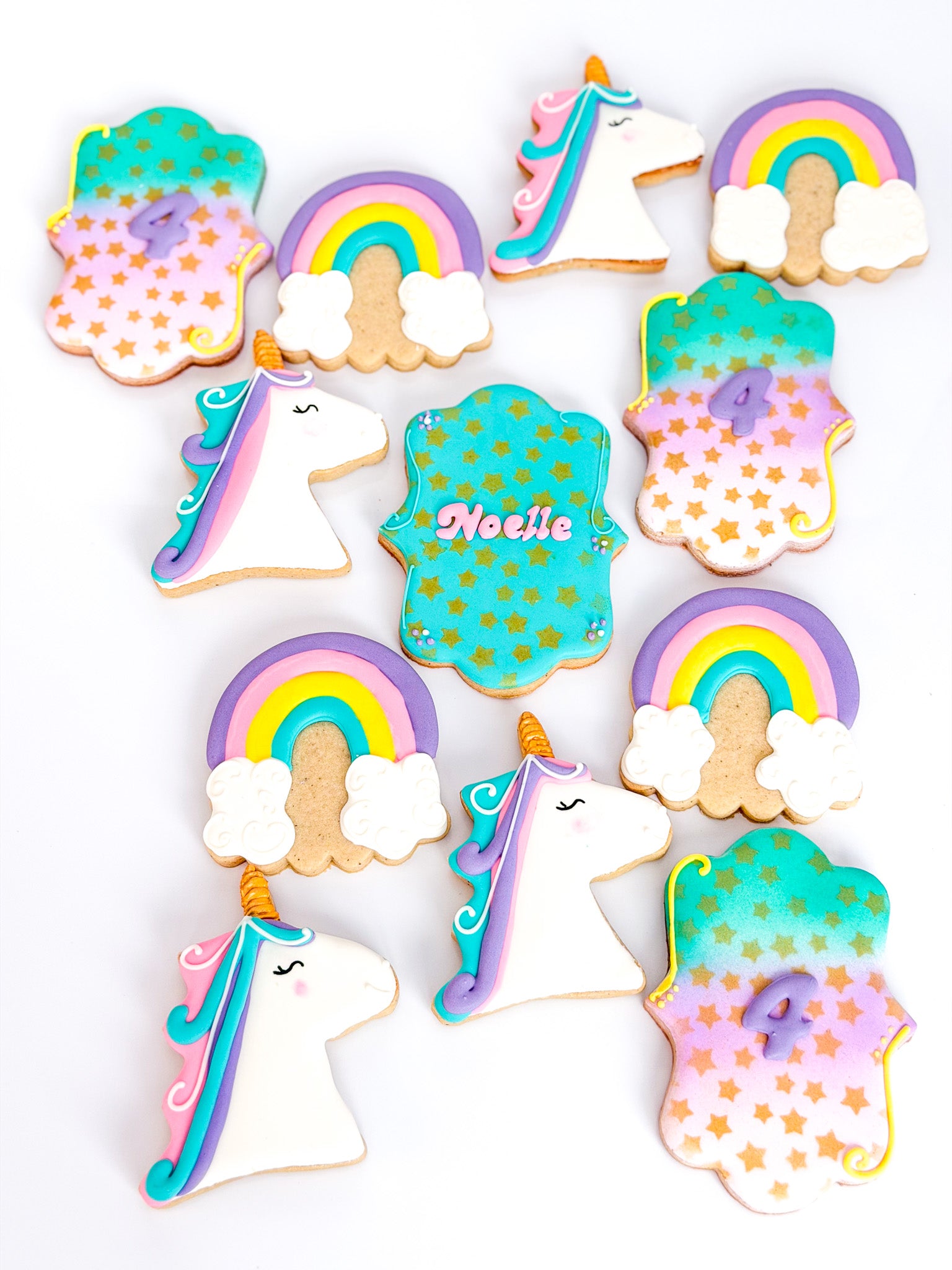 Pastel Unicorns and Rainbows Birthday Cookies