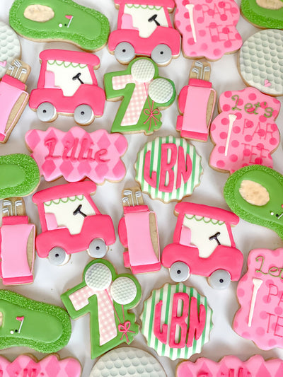 Pink and Green Par-Tee Golf Sugar Cookies