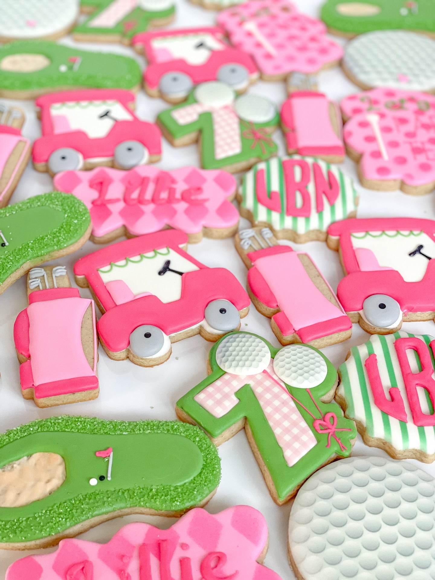 Pink and Green Par-Tee Golf Sugar Cookies