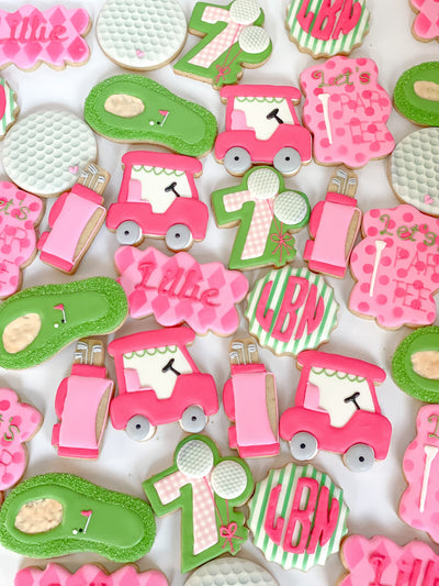 Pink and Green Par-Tee Golf Sugar Cookies